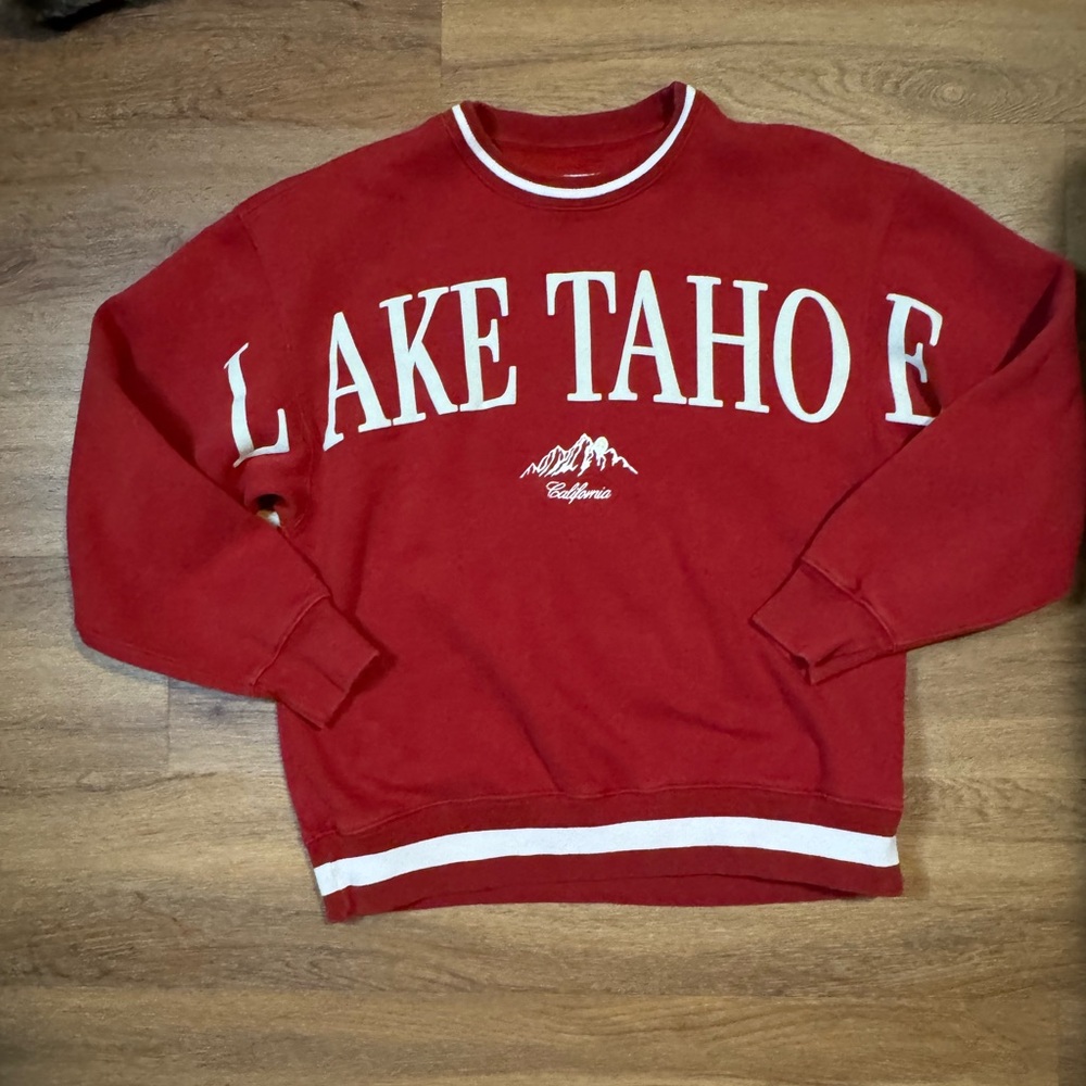 Abercrombie & Fitch Red Lake Tahoe Graphic Sweatshirt with White Trim